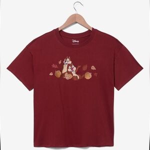 NWT Boxlunch Disney Women's Maroon T-Shirt Chip and Dale Embroider